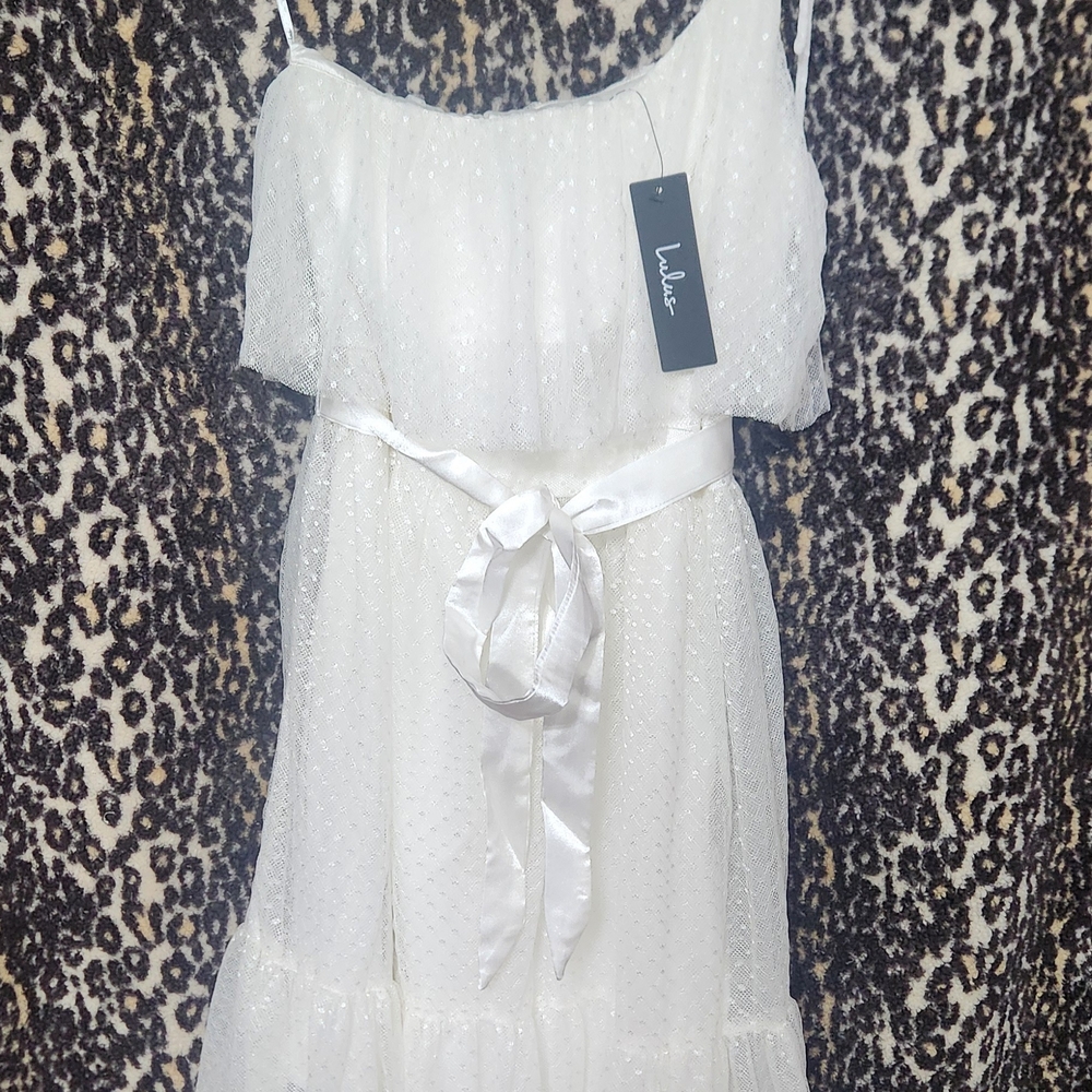 Lulu's White Ruched Tie Front Sundress